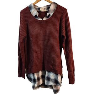 Faded Glory collared sweater faux double shirt size 12-14